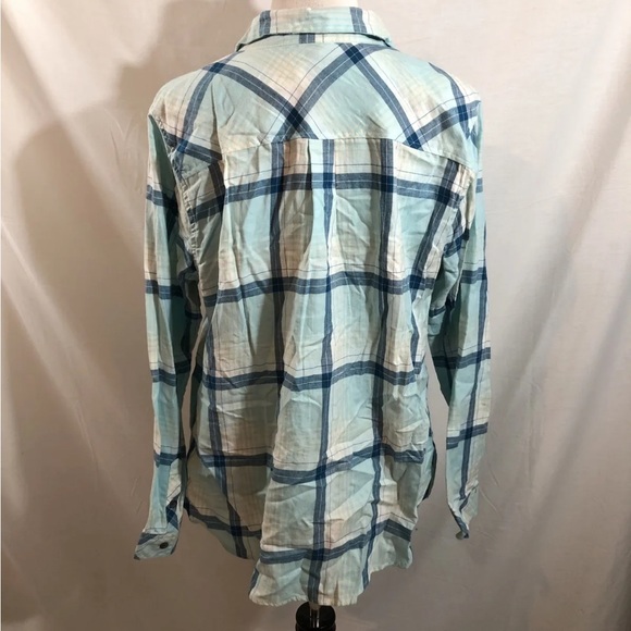 Croft & Barrow Aqua & Blue Plaid Long Sleeve Button Up - Women’s XL, Bust 22” - Picture 2 of 4